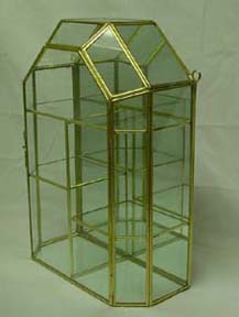 Small Glass and Brass Cathedral top cabinet